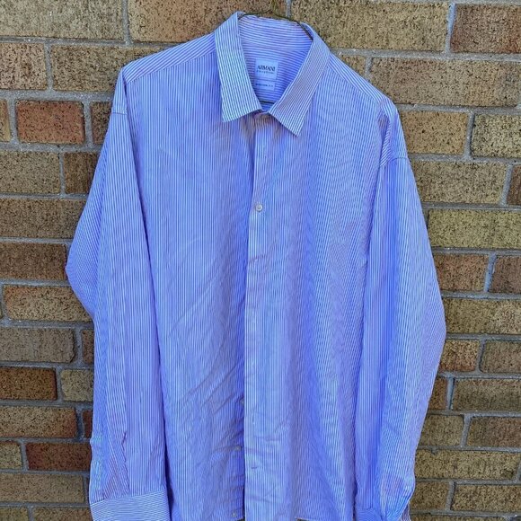 Vintage Armani Collezioni Modern Fit Button Up Dress Shirt Striped Large - Picture 2 of 8